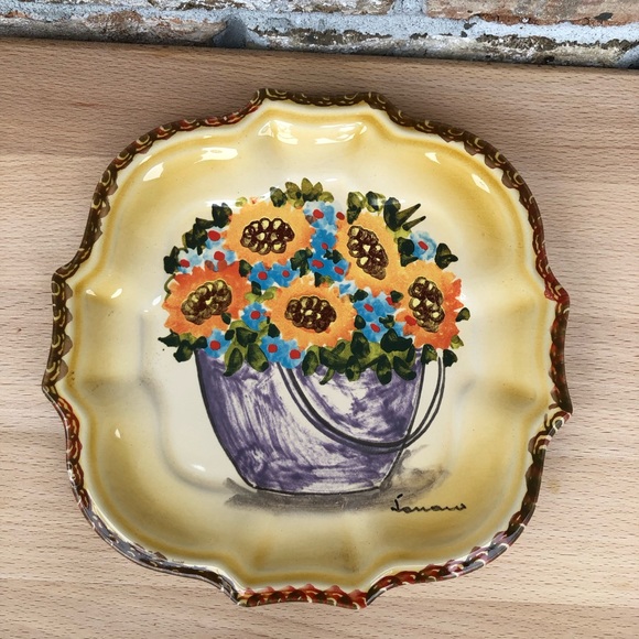 Vintage Italica Ars Italy Pottery Signed Lazzaro Serving Plate/ Vanity Accents - Picture 2 of 12